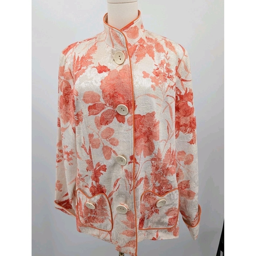 Coldwater Creek Women's Blazer Jacket Orange Floral Jacquard Size W18 Spring